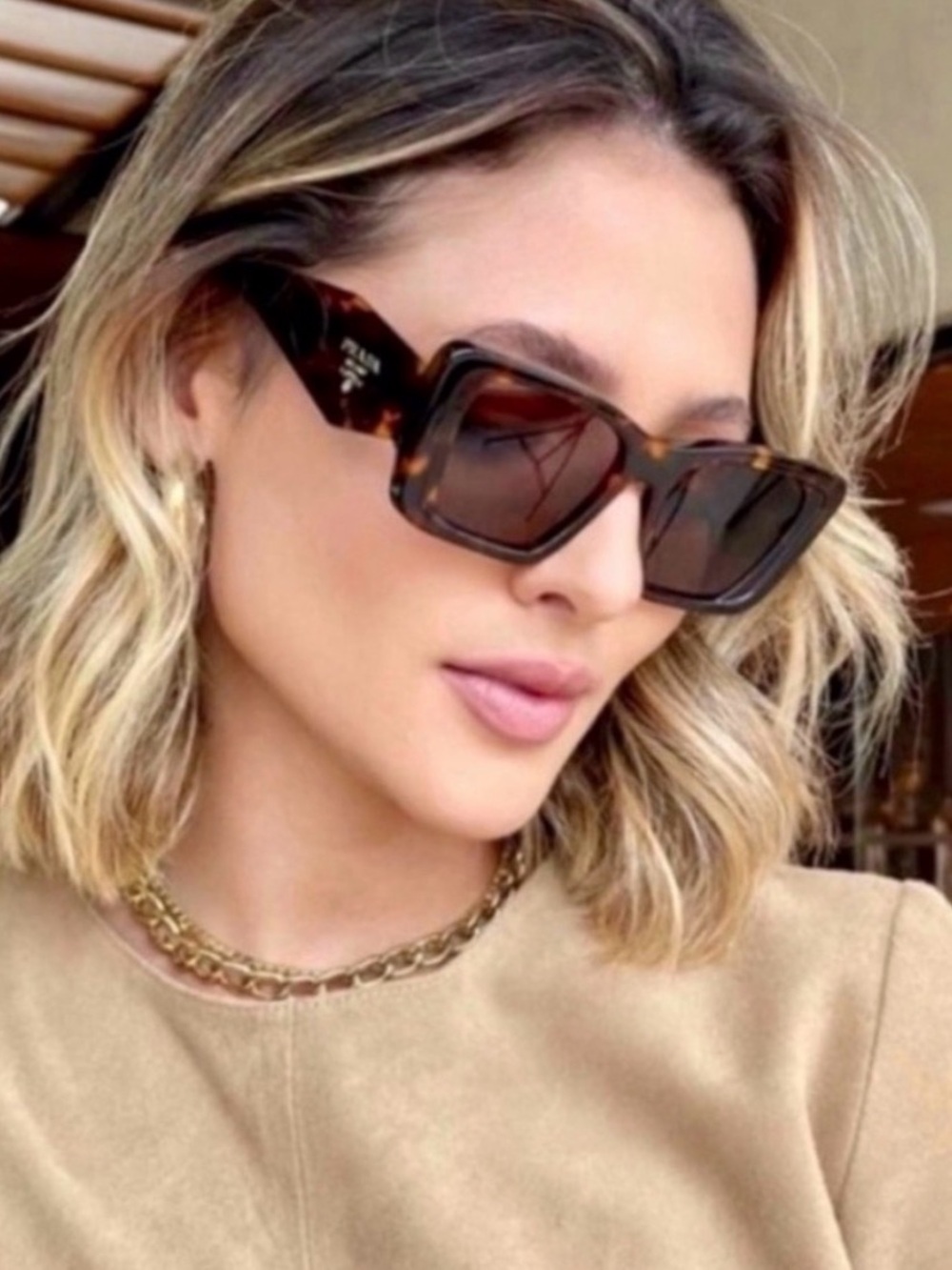 PRADA Sunglasses Honey Havana Tortoise Large Geometric Symbole Acetate PR08YS - Picture 3 of 6